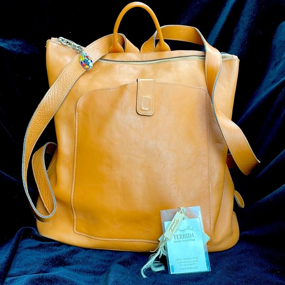 TERRIDA LEATHER LUXURY VENETIAN MURANO LARGE TRAVEL BAG / BACKPACK - Picture 9 of 15